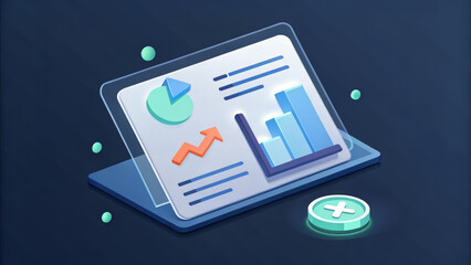 3d visualization of a financial report with charts, graphs, and data points, indicating business analysis and market trends