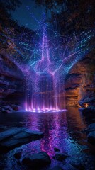 Obraz premium A waterfall with lights and water