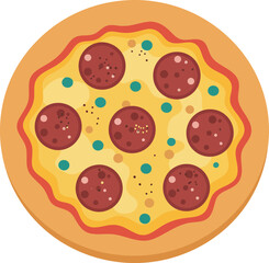 Delicious pepperoni pizza top view flat vector