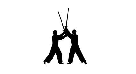 People fighting with kendo swords black and white 