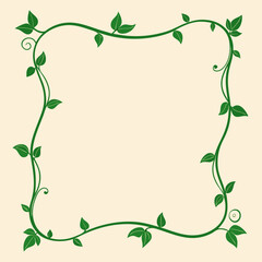Obraz premium Elegant green vine border with leaves on cream background