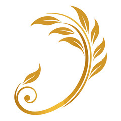 Elegant golden floral swirl with leaves on white background