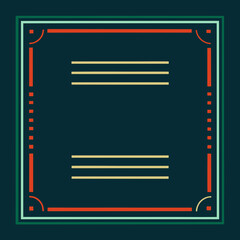 Elegant geometric border with red and yellow accents on dark teal background