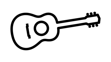Minimalist black outline vector illustration of an acoustic guitar, clean icon or graphic design element on white background.