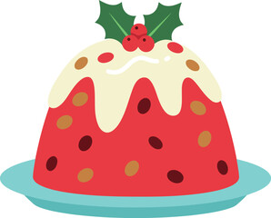 Christmas pudding with holly and icing festive dessert