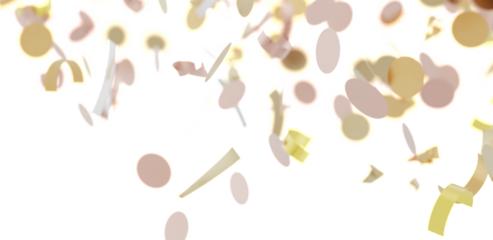 Beautiful image of gold and pink confetti falling on a white background, perfect for celebrations.