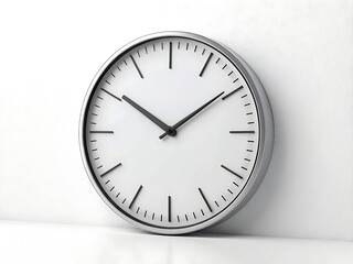 Modern clock on white wall, isolated on white background, showing the time, representing time management, deadlines, and the importance of punctuality in business
