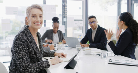 Portrait, corporate and meeting with woman in office for career pride, about us and accounting...