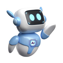 Fototapeta premium Cute friendly robot waving with ai chip on chest