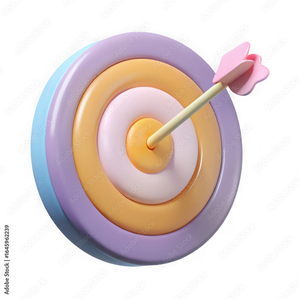 Poster 3d rendered target with arrow in bullseye pastel colors dartboard dart isolated on a transparent bac
