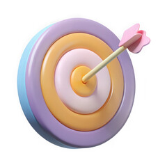 3D Rendered Target with Arrow in Bullseye Pastel Colors dartboard dart isolated on a transparent background