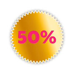 Golden sale sticker with fifty percent discount