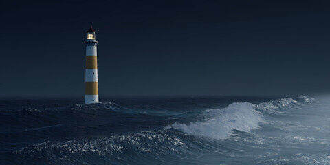 Obraz premium A serene lighthouse standing tall against a stormy sky with waves crashing below in a dramatic coastal landscape