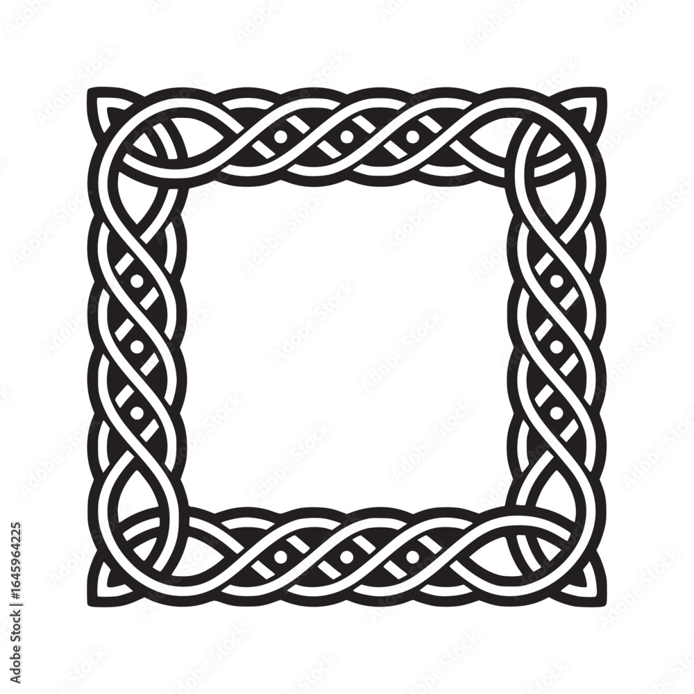 Poster black and white celtic knot square frame with interwoven pattern and circular accents design element