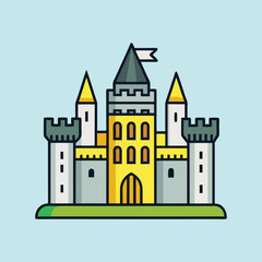 Fototapeta premium A whimsically designed cartoon castle with towers, flag, and vibrant colors