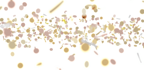 Beautiful image of gold and pink confetti falling on white background, perfect for celebration, party, and festive designs.