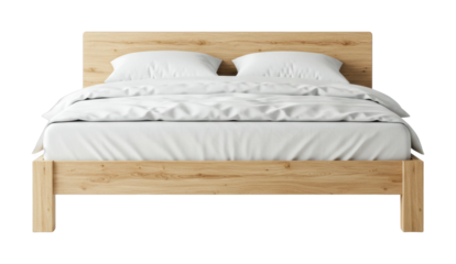Contemporary bedroom featuring wooden bed frame modern home furniture minimalist style. Cut out png