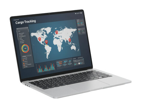 Cargo tracking system analysis global overview digital dashboard professional environment aerial data visualization. Cut out png