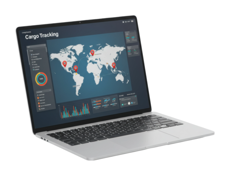 Cargo tracking system analysis global overview digital dashboard professional environment aerial data visualization. Cut out png