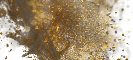 Abstract background of gold and silver particles exploding. Perfect for luxury, celebration, and...