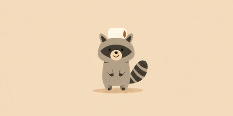 Fototapeta premium adorable raccoon adventure in whimsical forest childrens book illustration playful woodland critter with big eyes and fluffy tail charming nature scene for kids storytelling and nursery decor