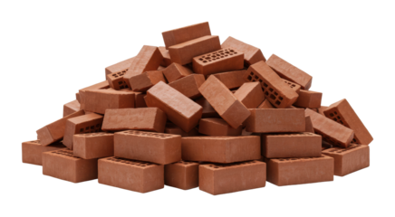 Construction material supply red clay bricks building site product industrial environment durable structure. Cut out png