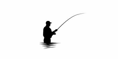 Traditional Fisherman Logo Line Art Design for Nautical and Maritime Branding with Vintage Hand-Drawn Aesthetic