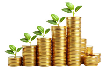 3d financial growth money investment and wealth pr isolated on white background, png, ai generated.	