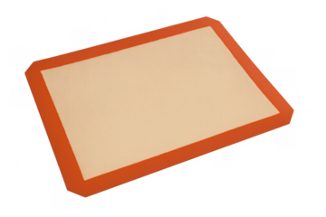 Reusable silicone baking mat on transparent background for easy food release