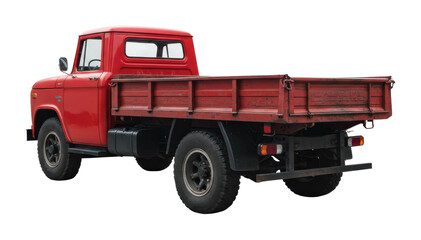 Fototapeta premium Vintage red truck at an industrial site vehicle urban environment side for classic appeal. Cut out png