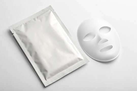 Blank face mask and silver foil pouch mockup