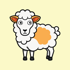 Cute Cartoon Sheep with Fluffy Wool and Orange Accents Standing Still