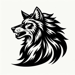 Obraz premium Majestic Wolf Profile: A stylized and powerful monochrome profile of a wolf's head, rendered in bold black and white, exuding an air of untamed wilderness and primal strength.