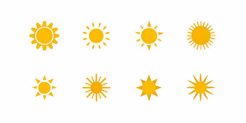Minimalist Yellow Sun Icons Set Simple Flat Vector Design Bright Sunlight Symbols Clean Modern Aesthetic Sun Illustrations Warm Sunny Graphics