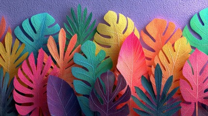 Tropical leaves arranged in a flat lay composition with fresh summer vibes