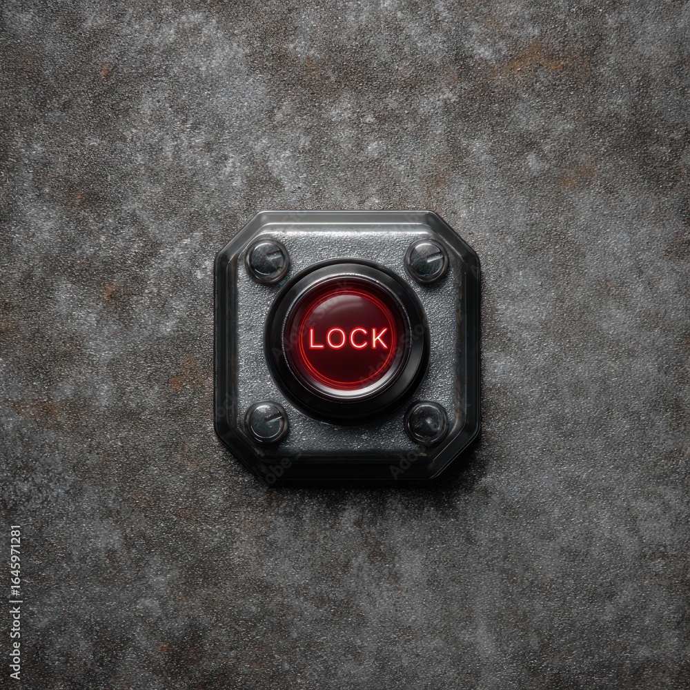 Poster a red illuminated button, labeled 
