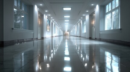 Fototapeta premium Hospital corridor showcasing modern healthcare design and serene atmosphere