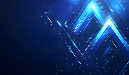 A blue background with glowing arrows and bar charts, representing growth in business or market trends