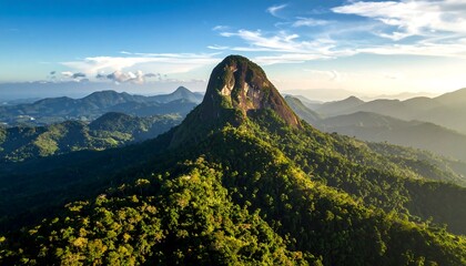 Lush mountain range, peak view