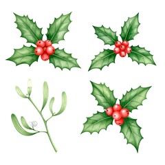 Naklejka premium Watercolor Christmas botanicals