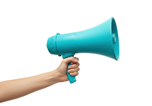 Promoting events with a megaphone outdoor gathering urban environment communication strategy. Cut out png