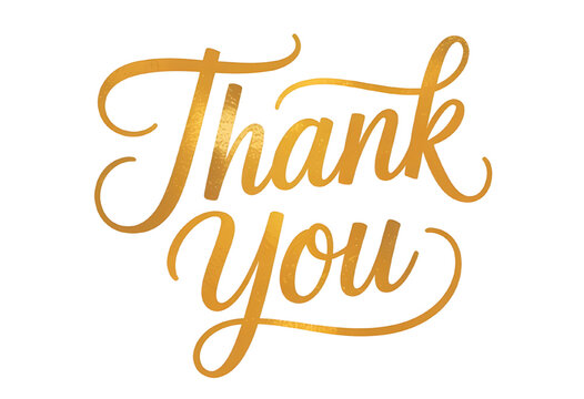 Golden Thank You Calligraphy – Elegant Text Design PNG with Transparent Background.