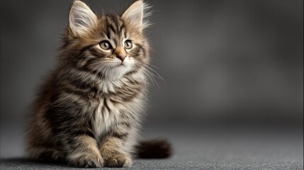 Fototapeta premium Adorable fluffy kitten resting peacefully, highlighting innocence and charm