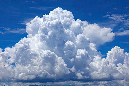 Fluffy cumulus clouds against a vibrant blue sky