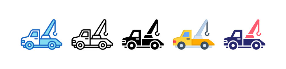 Naklejka premium Tow Truck Multiple Style Icon Set Collection. 