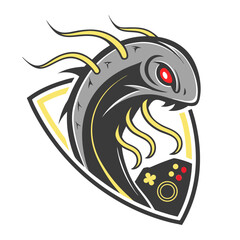 Modern minimalist logo for gaming community, slimepunk, dark grey and yellow and red