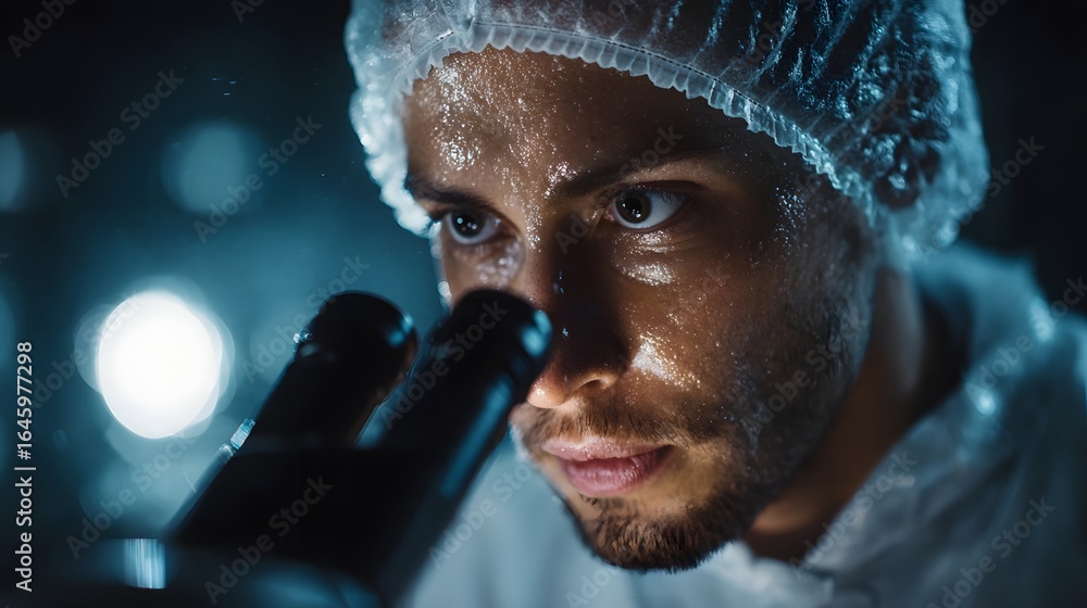 Aufkleber scientist analyzing virus samples under a microscope in a lab