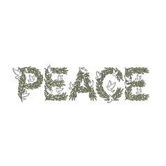peace wored, written with green leaves