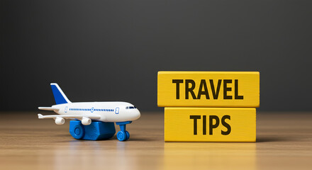 Travel Tips Airplane Model and Wooden Blocks stock image
