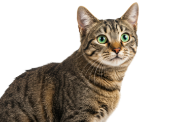 Playful tabby cat portrait studio setting animal feline features. Cut out png